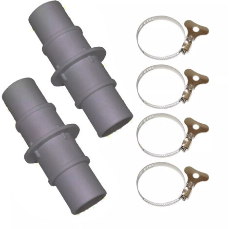2 adaptateurs de tuyau pour aspirateur de piscine + 4 colliers de serrage – Gris (1/4)