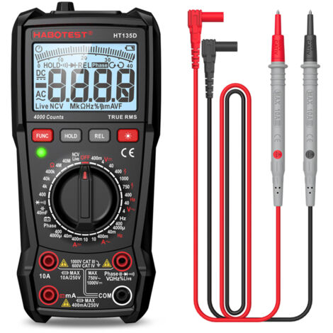 Multimètre numérique 4000 points – Tension, courant, résistance, capacité, fréquence – 600V CAT III – Écran LCD couleur – Portable (1/5)