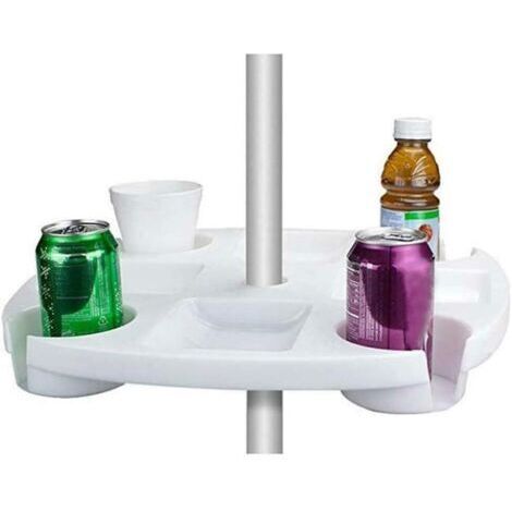 Sombrilla de playa redonda de 42 cm, soporte de plástico para vasos, cerveza, bandeja para aperitivos, para jardín y piscina, color blanco (1/5)