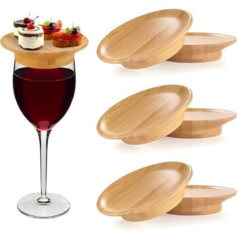 Tabla de embutidos y vino de 6 piezas de vidrio, tapas de madera para copas de vino, accesorios para embutidos y vino, plato para aperitivos con copas de vino, postres, bebidas y artículos para fiesta (1/5)