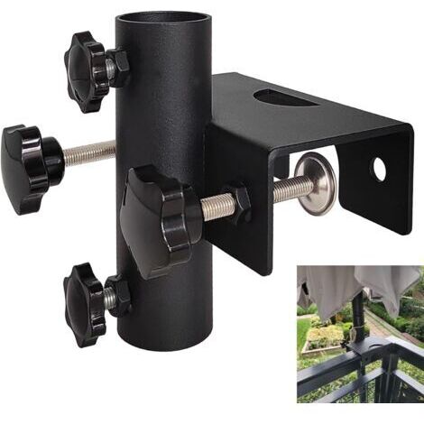 Base robusta para sombrilla de balcones, vallas de jardín y terrazas, con sujeción (20 mm - 63 mm), diámetro de la sombrilla (23 mm - 38 mm) (negra) (1/5)
