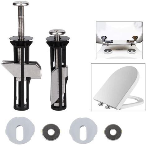 Ahlsen Juego de repuesto de tornillos universales para asiento de inodoro de 2 piezas, tornillos de bisagra para asiento de inodoro de acero inoxidable de alta resistencia con arandelas de metal en do (1/5)