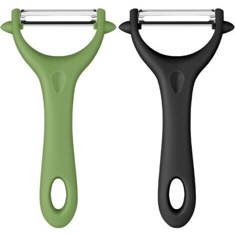 Pelador de patatas universal, pelador de patatas manual de acero inoxidable, mango ergonómico, cuchillo de cocina para pelar verduras y frutas (negro + verde) (1/5)