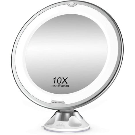 Grossissant Miroir Maquillage 10x avec Lumières LED 1 Joint à Bille d'attache Ajustable à 360° Miroir Cosmétique Portable, pour Salle de Bain, Voyage,de DEBUNS (1/5)