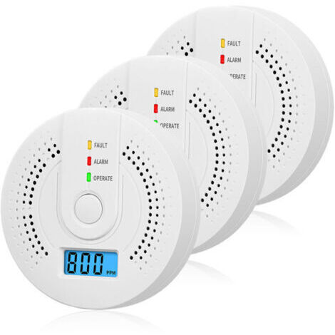 Lot de 3 détecteurs de monoxyde de carbone à piles avec écran LCD numérique pour maison, cuisine, restaurant, hôtel, bureau - Piles non incluses,de DEBUNS (1/5)