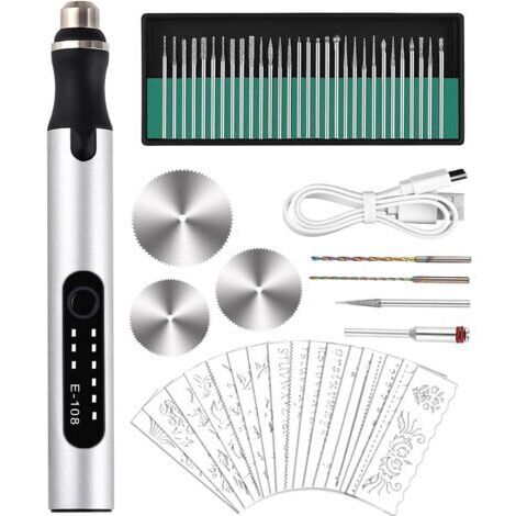 Stylo Graveur Électrique, Graveur Électrique Mini Outil Graver Bricolage, Mini Stylo De Gravure USB Rechargeable Stylo Graveur Multifonctionnel, Pour Bijoux Métal Verre Pierre Plastique Bois (1/4)
