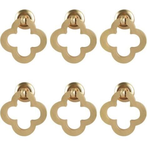 [6 pièces boutons d'armoire à fleurs dorées, anneau d'armoire en laiton brossé en alliage de zinc, boutons de commode, quincaillerie de meubles pour armoires de cuisine, tiroirs, portes de placard, f,