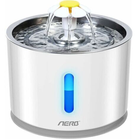 Fontaine à Eau pour Chat et Petit Chien Aerb - Distributeur d'Eau Silencieux avec Filtre à Charbon Actif et Plateau en Acier Inoxydable - Veilleuse à LED..DEBUNS
