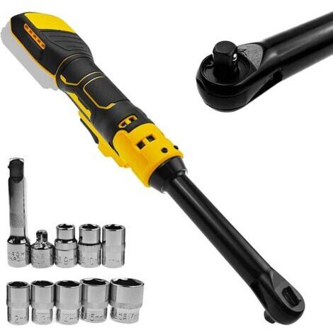 Llave de trinquete inalámbrica de 3/8" para baterías Dewalt de 20 V, cuello extendido de 16 cm, 320 RPM, 80 Nm, llave de trinquete eléctrica con luz LED integrada y 8 vasos. (1/5)