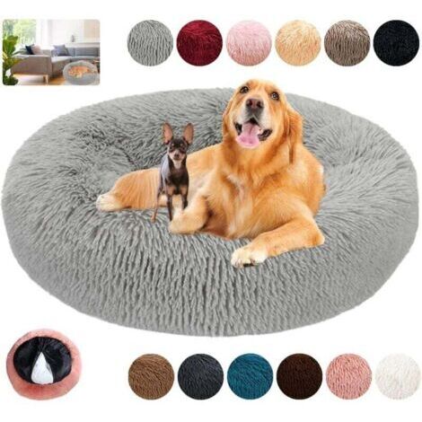 Cama redonda para perro, tamaño grande, con cojín relajante, lavable, antideslizante y antiarañazos, suave y esponjosa, para perros grandes y medianos, 12 colores (gris, talla S, 50 cm/19,6 pulgadas), (1/5)