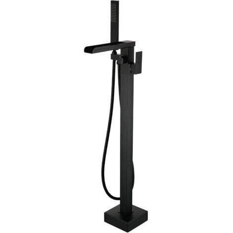 Grifo de bañera con ducha de cascada, grifo de bañera de pie, mezclador de bañera independiente con manija, color negro (conexión interna). (1/5)