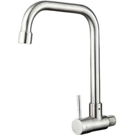 Grifo de cocina moderno de pared con caño giratorio para fregadero de agua fría, grifos de acero inoxidable (1/5)