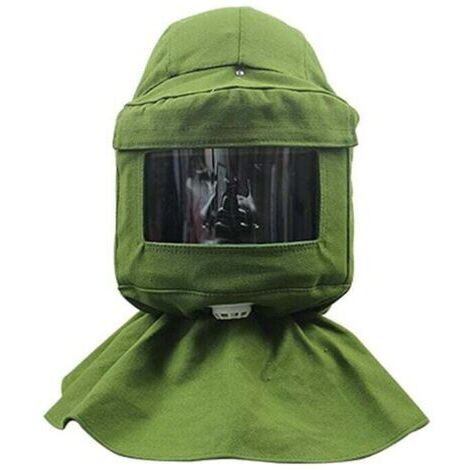 Campana de arenado, bufanda de arenado, máscara a prueba de viento, arenado, herramientas de protección contra el polvo, mascarilla, lona verde + casco protector (1/5)