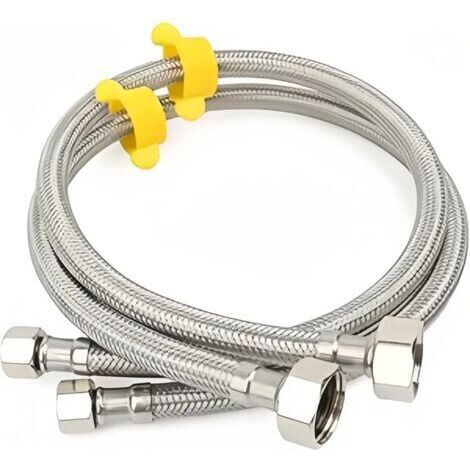 Juego de 2 mangueras flexibles trenzadas de acero inoxidable G 1/2" x G 1/2" para grifos de baño, inodoros y fregaderos de cocina, 150 cm (1/5)