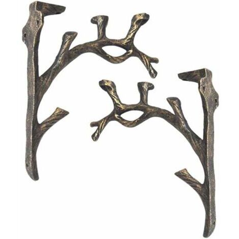 Soportes de estante vintage (2 piezas), hierro fundido, soporte de estante en forma de rama, crea artesanías antiguas, soporte triangular decorativo creativo, estantería de pared, soporte para flores (1/5)