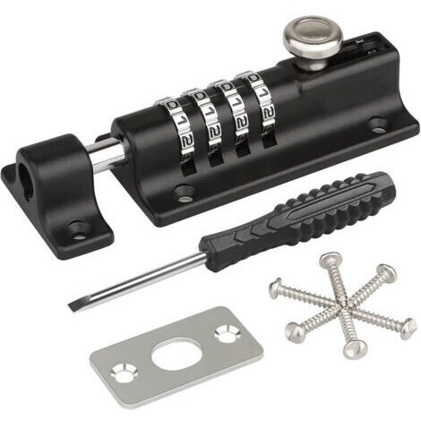 Cerradura de combinación con pestillo, [con destornillador] Cerradura de código para puerta, impermeable, de 4 dígitos, con tornillos de fijación de seguridad para gabinetes, garajes y cobertizos (1 u (1/5)
