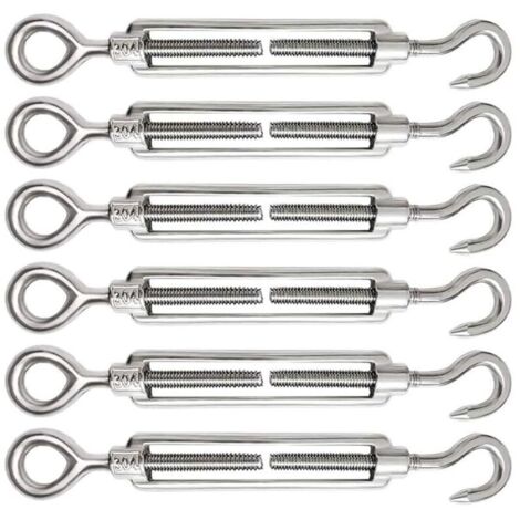 Tendeur Cable 6 Pièces M5 Tendeur Cable Inox 304 Réglable Crochet de Ridoir et Oeil pour Tendeur de Fil Cable Acier Corde Crochet Tendeur Accessoires (1/5)