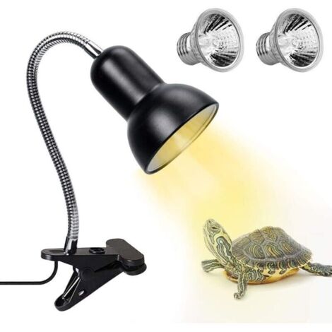 Lampe chauffante Tortue, 2 Ampoules UVA UVB 25W Lampe chauffante pour reptiles avec support Lampe Terrarium avec pince pivotante à 360 °Éclairage des tortues pour Reptiles, Amphibiens, Tortues (1/4)