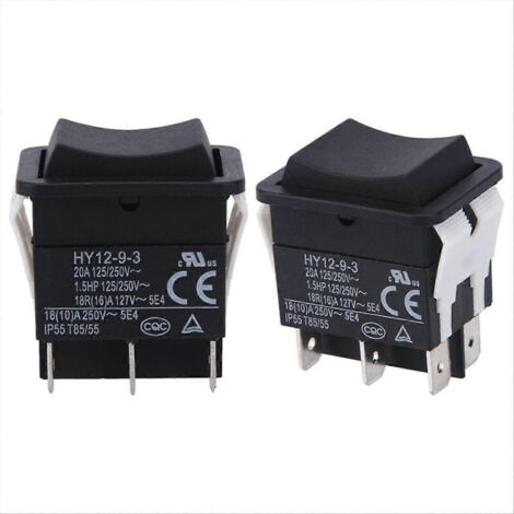 Interrupteur à bascule, HY12-9-3 Interrupteur à bascule électrique industriel 6 broches 125 V/250 V Bouton-poussoir (2 pièces) (1/5)