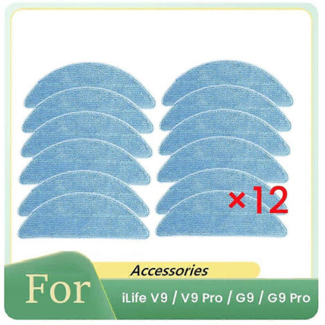 Lot de 12 chiffons de nettoyage pour aspirateur robot iLife V9 / V9 Pro / G9 / G9 Pro - Pièces de rechange (1/5)