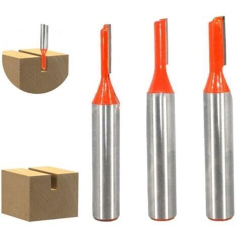 Fraise Droite à Queue de 8 mm, 3 Pièces Fraise Droite Defonceuse, Fraise a Rainurer à Tige, Fraise à Bois Outils de Fraisage du Bois, Outil de Travail Du Bois, Diamètre de Coupe 3mm/ 4mm/ 5mm (1/4)