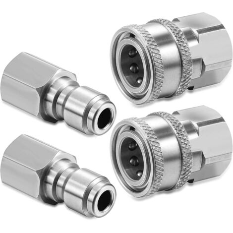 Kit de 4 raccords rapides mâles et femelles en acier inoxydable 3/8 pouce pour nettoyeurs haute pression
