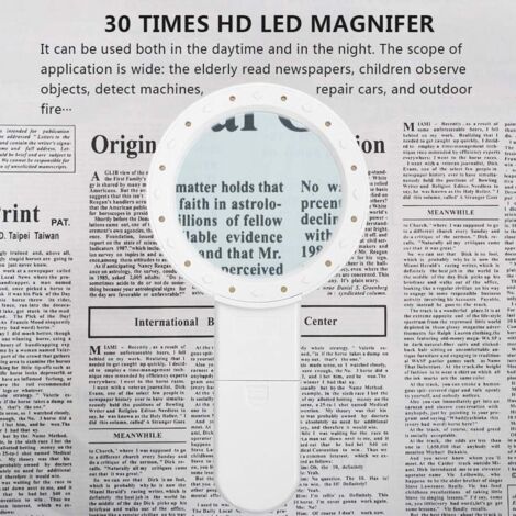Miroir en verre optique double couche 10x grand format (90x double couche) avec lumière LED pour la lecture, l'appréciation des antiquités et des bijoux (1/5)