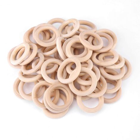 50 anneaux/cerceaux en bois, 5,0 cm 0,8 cm, anneaux en bois avec ornements décoratifs. (1/5)
