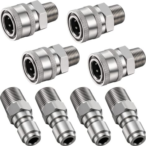 Adaptateur pour nettoyeur haute pression, raccord rapide (filetage externe), kit de 4 jeux NPT 3/8 pouce en acier inoxydable (1/5)