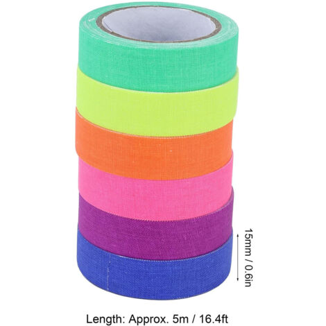 Ruban adhésif fluorescent UV en coton 6 couleurs pour événements nocturnes, haute adhérence, idéal pour les plateaux de cinéma, les accessoires de magie, 5 mètres d'autocollants de signalisation mats