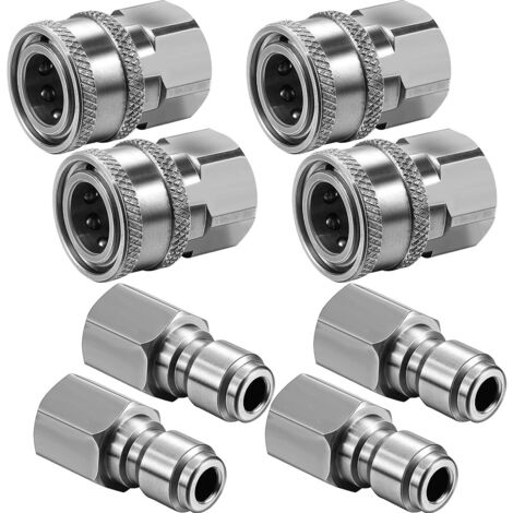 4 jeux de raccords rapides mâles et femelles NPT 3/8 pouces en acier inoxydable pour tuyau de nettoyeur haute pression (1/5)