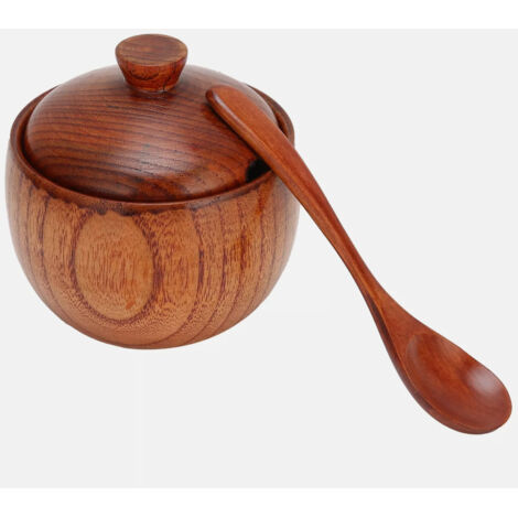 2 ensembles de pots à épices en bois massif, de sucriers, de boîtes à sel et à poivre, de cuillères japonaises et d'ustensiles de cuisine avec couvercles. (1/5)
