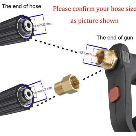 Pistolet de nettoyage court haute pression, 5000 PSI, remplacement d'eau chaude et froide, accessoires M22, 5 têtes de buse. (1/5)