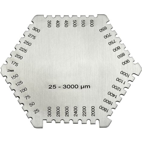 Peigne hexagonal en acier inoxydable pour peinture et revêtement (25-3000 µm), jauge d'épaisseur de film humide (1/5)