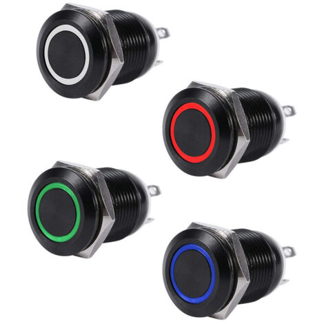 Bouton-poussoir métallique étanche à réarmement automatique 12 mm 2 A 3 V avec boîtier noir (une pièce) (1/5)