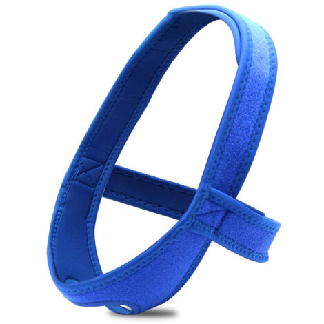 Ceinture anti-ronflement avec mentonnière, support pour le menton, bandeau anti-ronflement, dispositif anti-ronflement bleu réglable. (1/5)