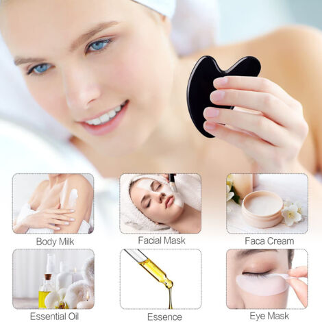Planche de gua sha en jade en forme de cœur pour l'acupression du visage et du dos, liftant, raffermissant et réduisant les poches. (1/5)
