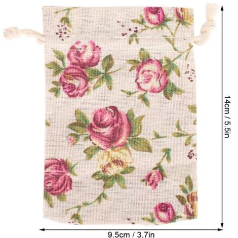 Sacs en tissu fleuri, sacs à cordon en lin, sacs cadeaux pour bijoux, sacs d'emballage, sacs pour fêtes de mariage et articles de première nécessité (50 sacs) (1/5)