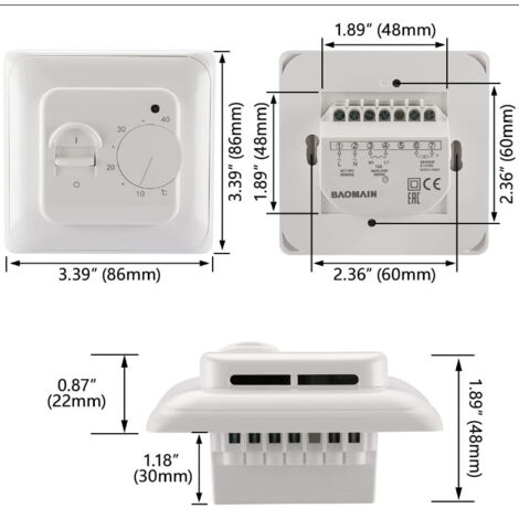 Thermostat non programmable pour chauffage au sol domestique, commande manuelle de la température, 110-120 V CA, 16 A (1/5)