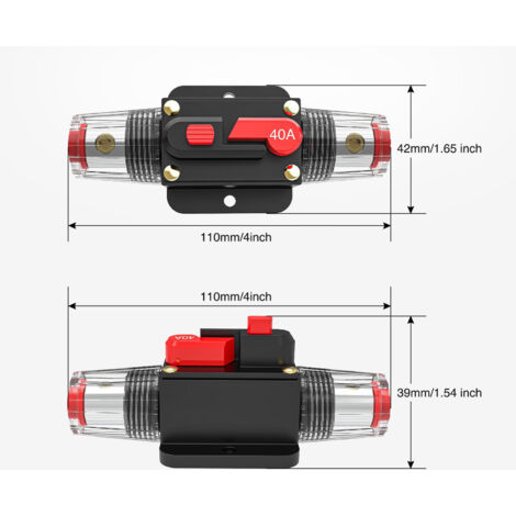 Disjoncteur 40 A à réarmement stéréo, porte-fusible droit 12 V, adapté aux applications audio automobiles et marines. (1/5)