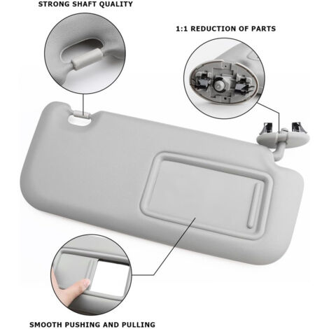 Pare-soleil gris en tissu avec miroir de courtoisie, compatible avec le côté passager des Toyota Corolla 2007-2013. (1/5)