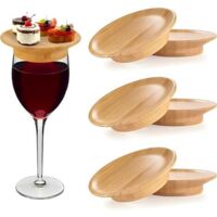 Tabla de embutidos y vino de 6 piezas de vidrio, tapas de madera para copas de vino, accesorios para embutidos y vino, plato para aperitivos con copas de vino, postres, bebidas y artículos para fiesta