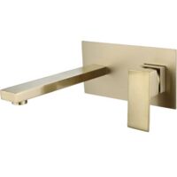 Grifo monomando para lavabo de pared con caño extra ancho en cascada - Grifo monomando empotrado para baño y bañera (dorado)