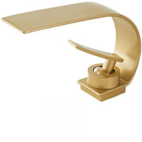 Grifo de baño, grifo de lavabo en cascada, diseño de cuerpo de cobre, agua caliente y fría disponible, dorado