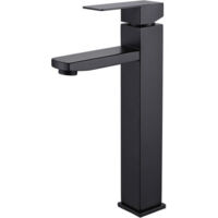 Grifo de baño negro, mezclador cuadrado para lavabo, grifo de agua fría y caliente, mezclador de baño de acero inoxidable (con tubo de entrada de 80 cm)