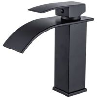 Grifo de lavabo de diseño moderno y elegante, mezclador de lavabo de baño de latón, grifo cascada negro