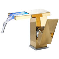 Grifo de baño en cascada con iluminación LED que cambia de color - Estilo moderno - Dorado