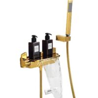 Grifo mezclador de cascada de pared para bañera, ducha de agua caliente y fría (dorado)