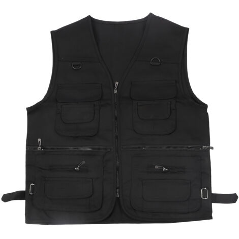 Veste multifonction pour pêche et reportage, poches multiples, noir XL, extérieur
