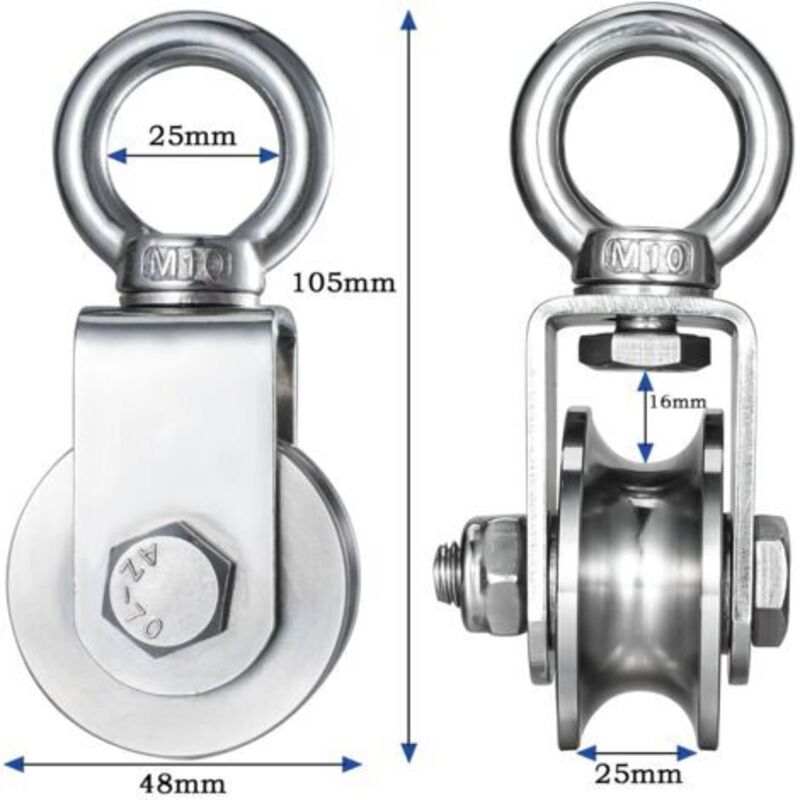 Hyuduo 2PCS Poulie Double M32 Acier Inoxydable 360° - Capacité 250kg Pour Câble Levage